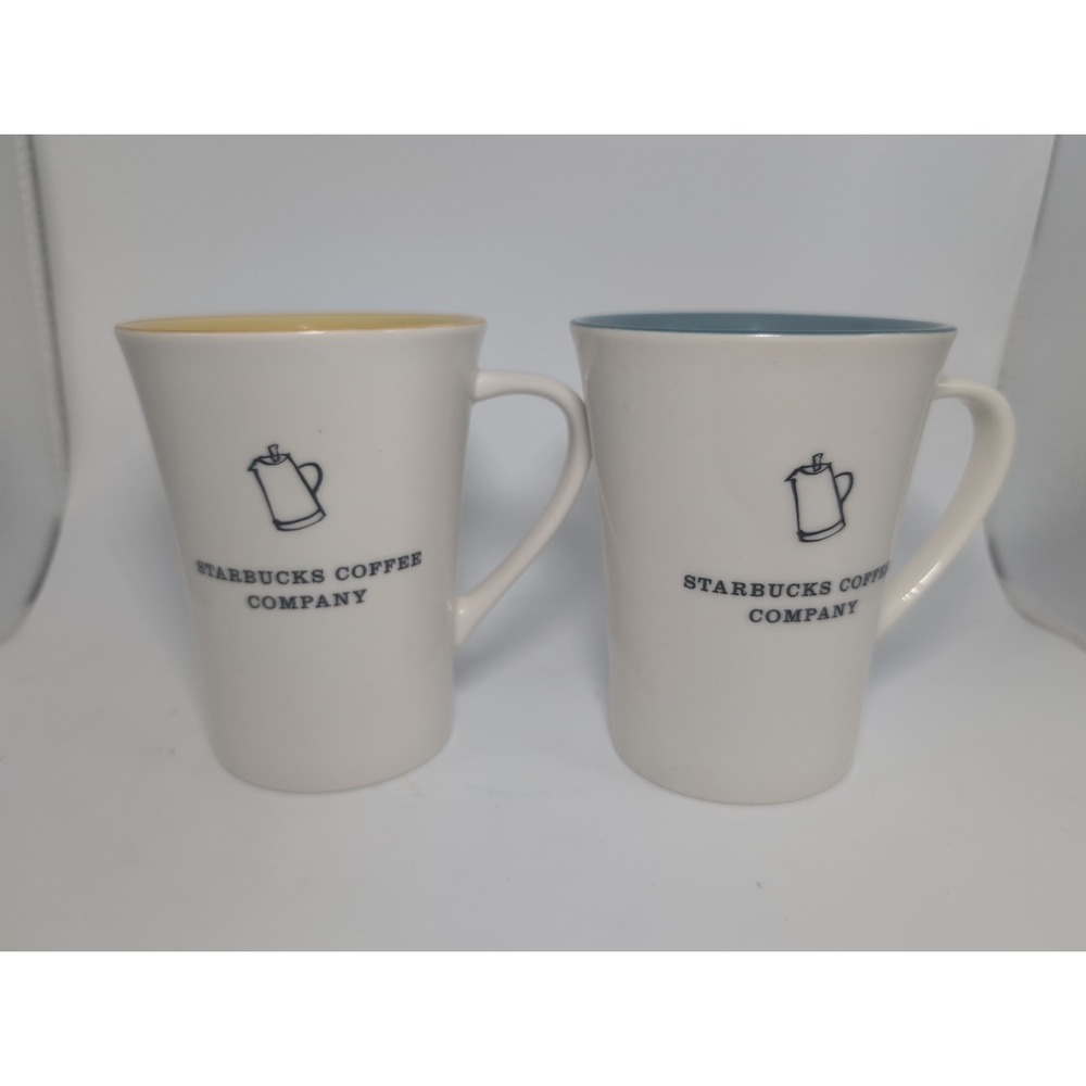 Starbucks 2006 Coffee Mug Lot Of Two Percolator Yellow Blue Interior